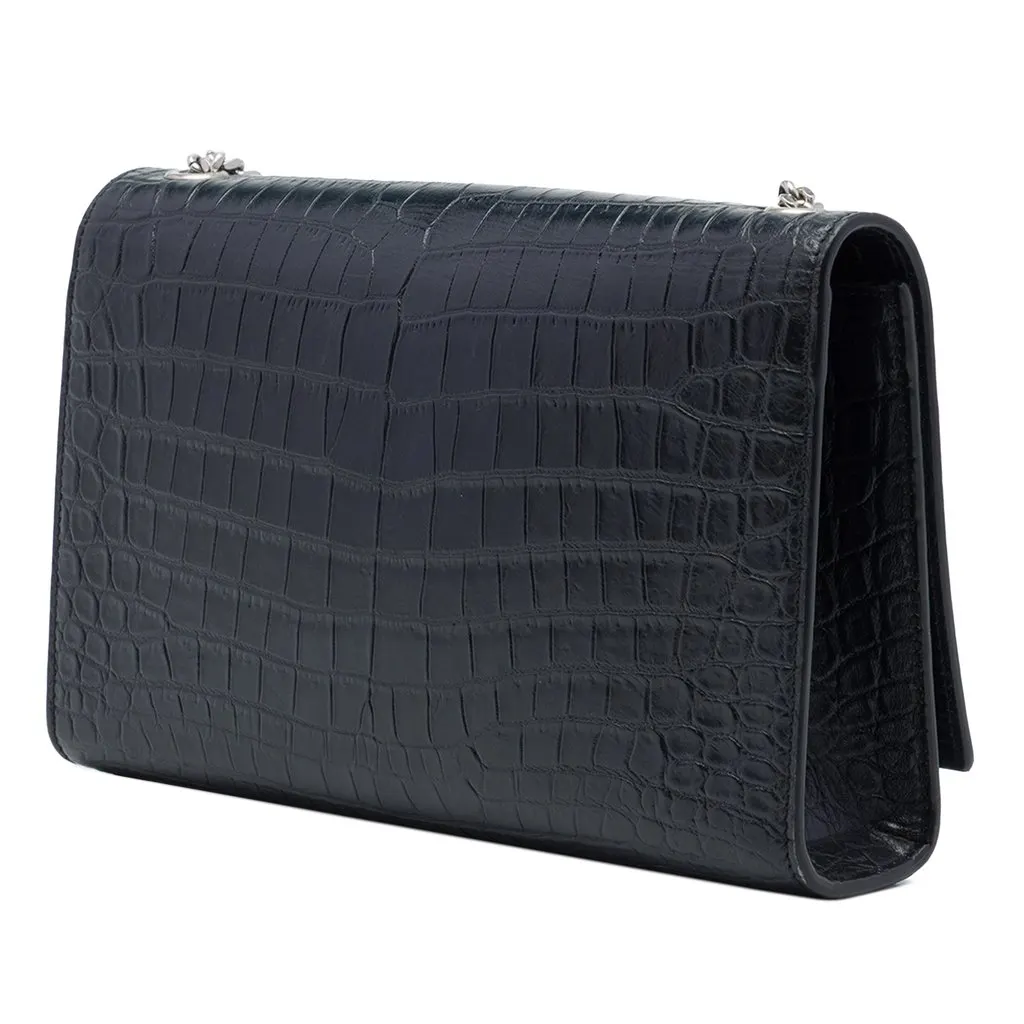 Saint Laurent Medium Croc Embossed Leather Monogram Kate Tassel Crossbody Black Leather Very good - Back View