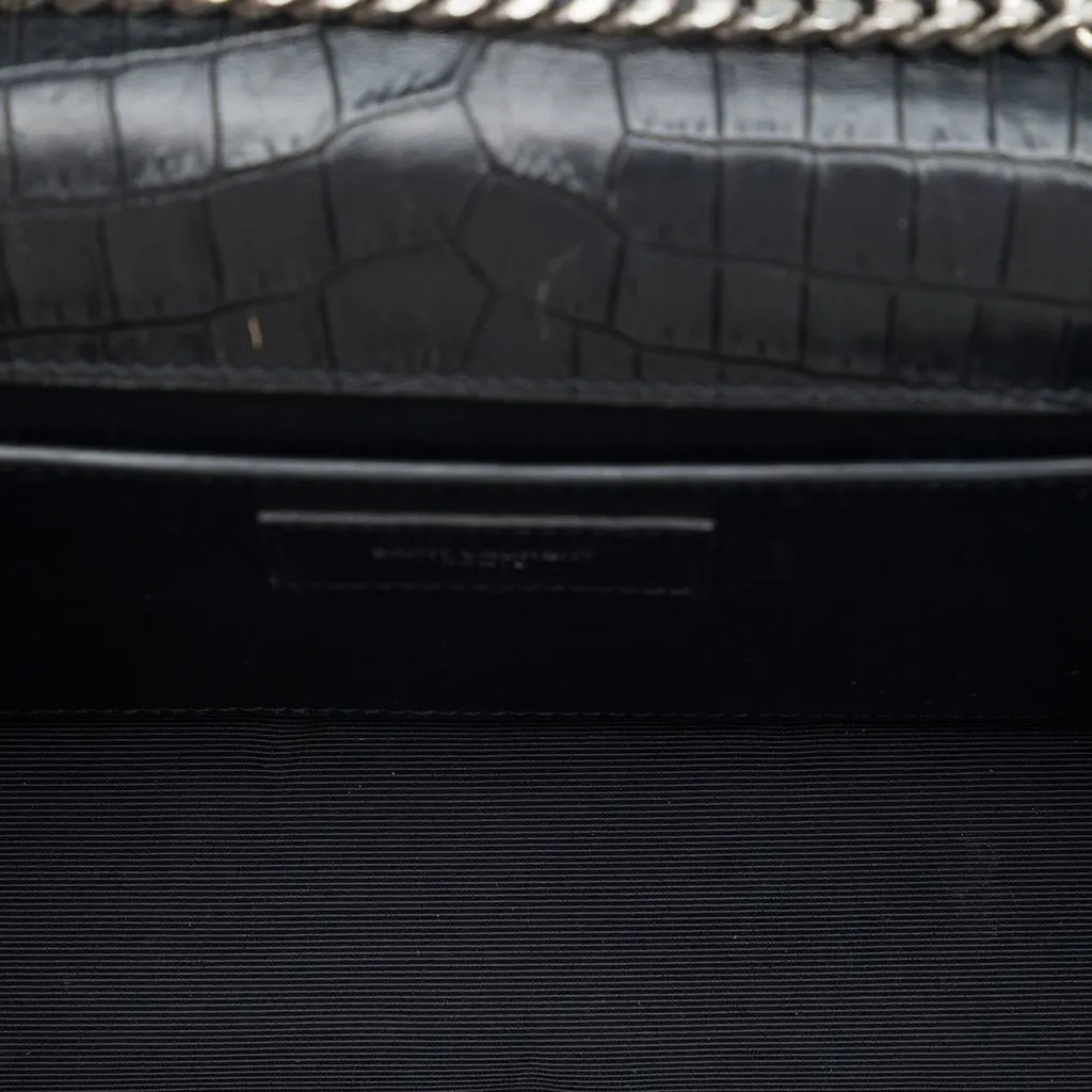 Saint Laurent Medium Croc Embossed Leather Monogram Kate Tassel Crossbody Black Leather Very good - Model View