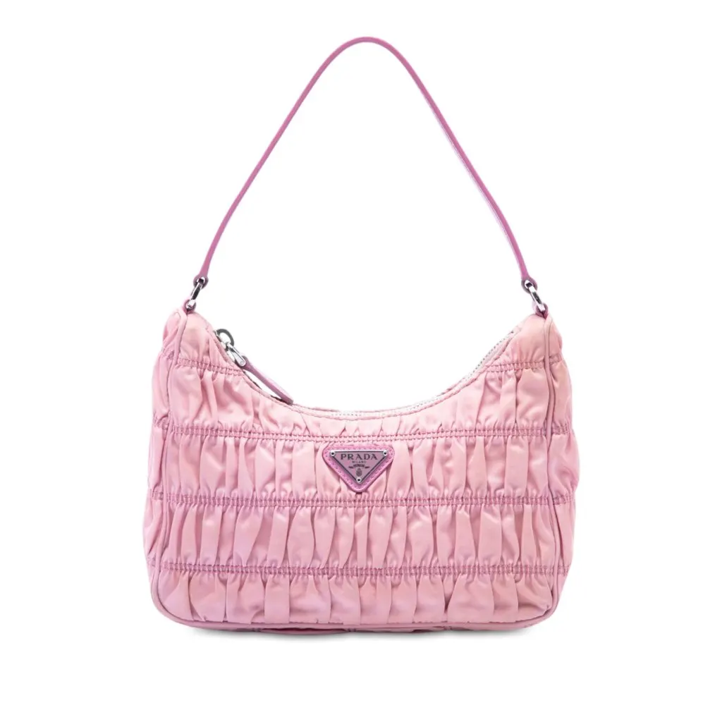 Prada Tessuto Gaufre Re Edition Shoulder Bag Pink Polyamide Very good - Front View