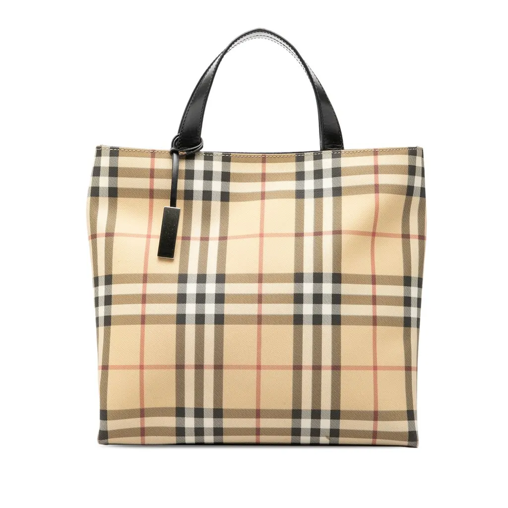 Burberry House Check Coated Canvas Tote Beige Very good - Front View