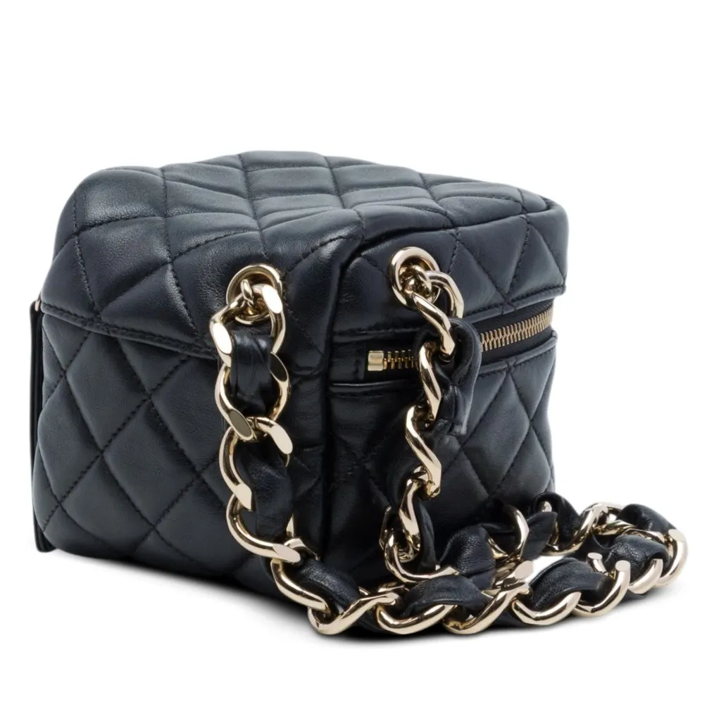 Chanel CC Quilted Lambskin Cube Vanity Bag Black Leather Very good - Back View