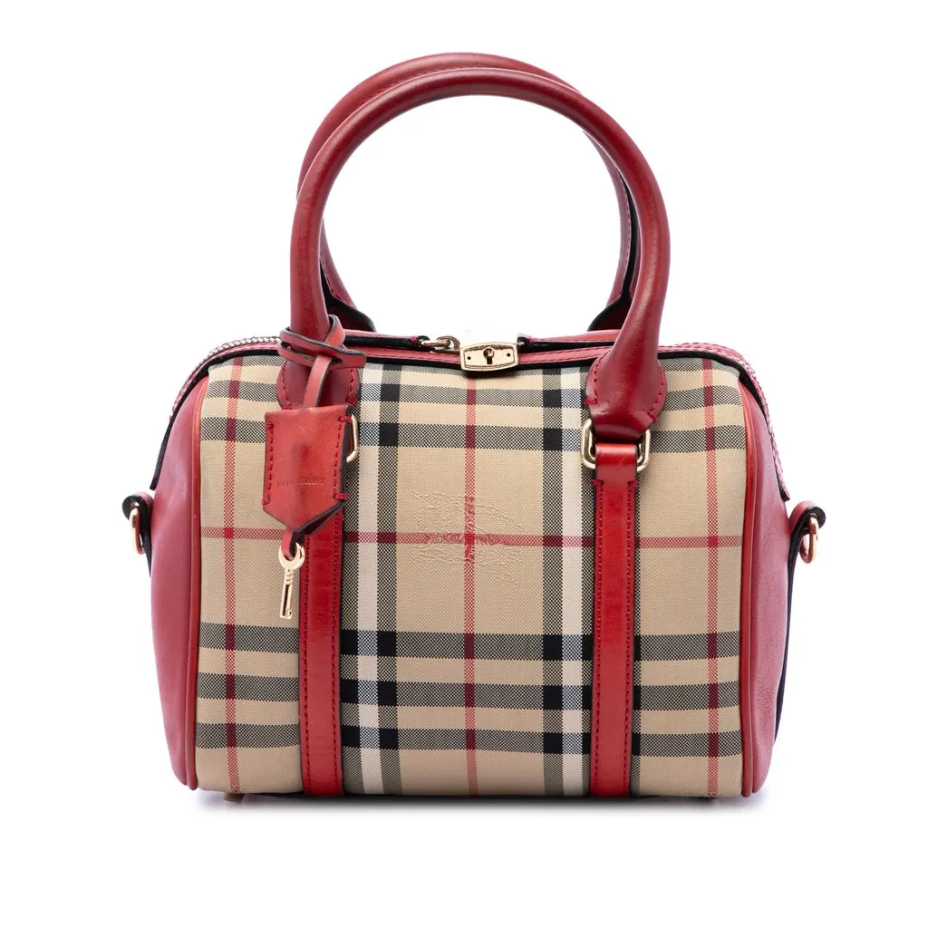 Burberry Small Haymarket Check Canvas Alchester Bowling Bag Beige Canvas Very good - Front View