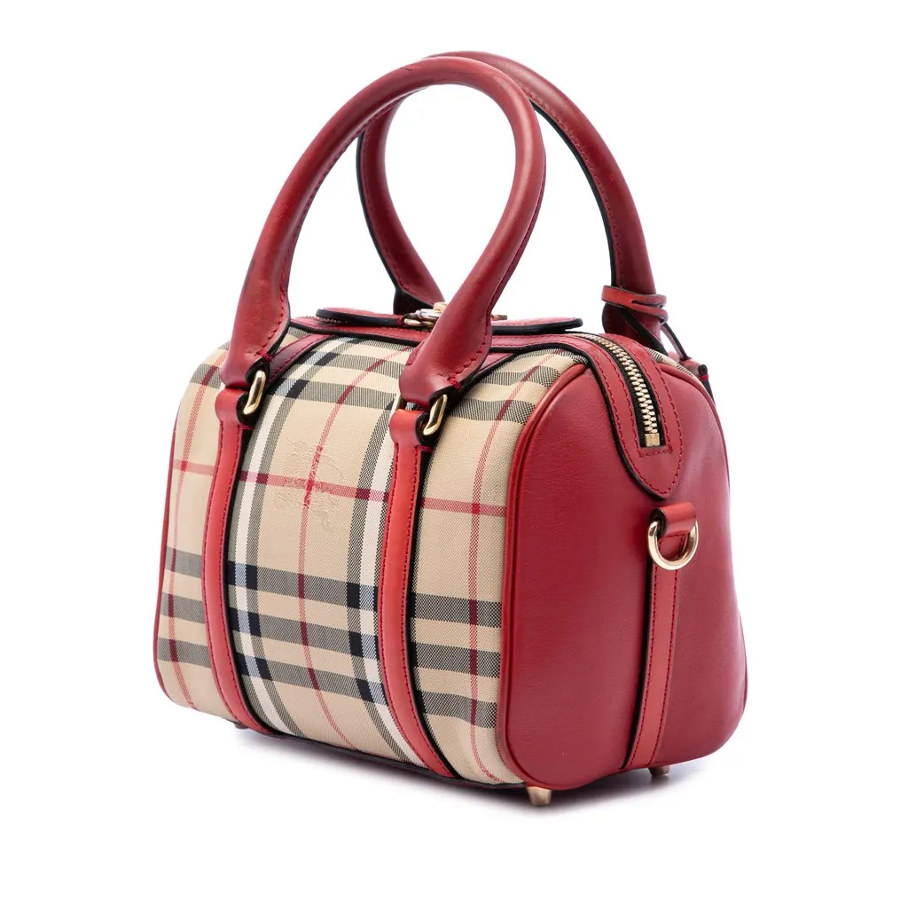 Burberry Small Haymarket Check Canvas Alchester Bowling Bag Beige Canvas Very good - Back View