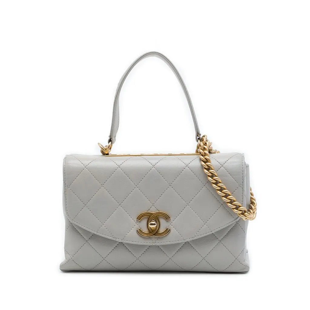 Chanel Medium Lambskin Trendy Spirit Top Handle Bag Grey Leather Good - Front View