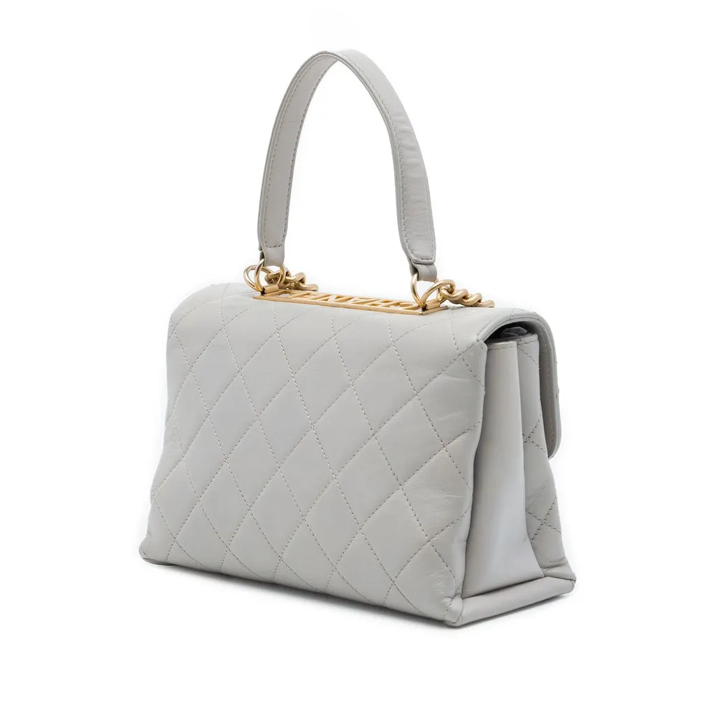Chanel Medium Lambskin Trendy Spirit Top Handle Bag Grey Leather Good - Back View
