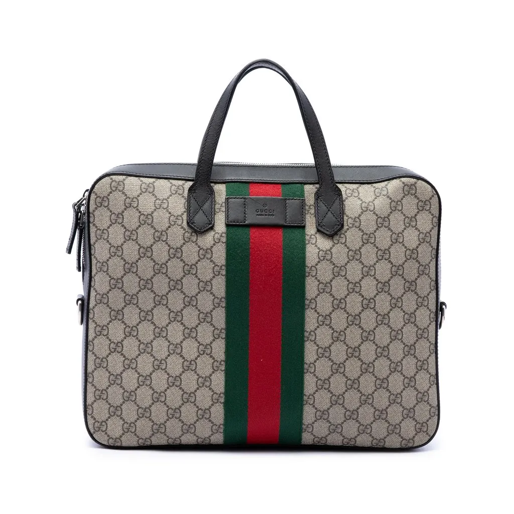 Gucci GG Supreme Web Briefcase Beige Canvas Good - Front View