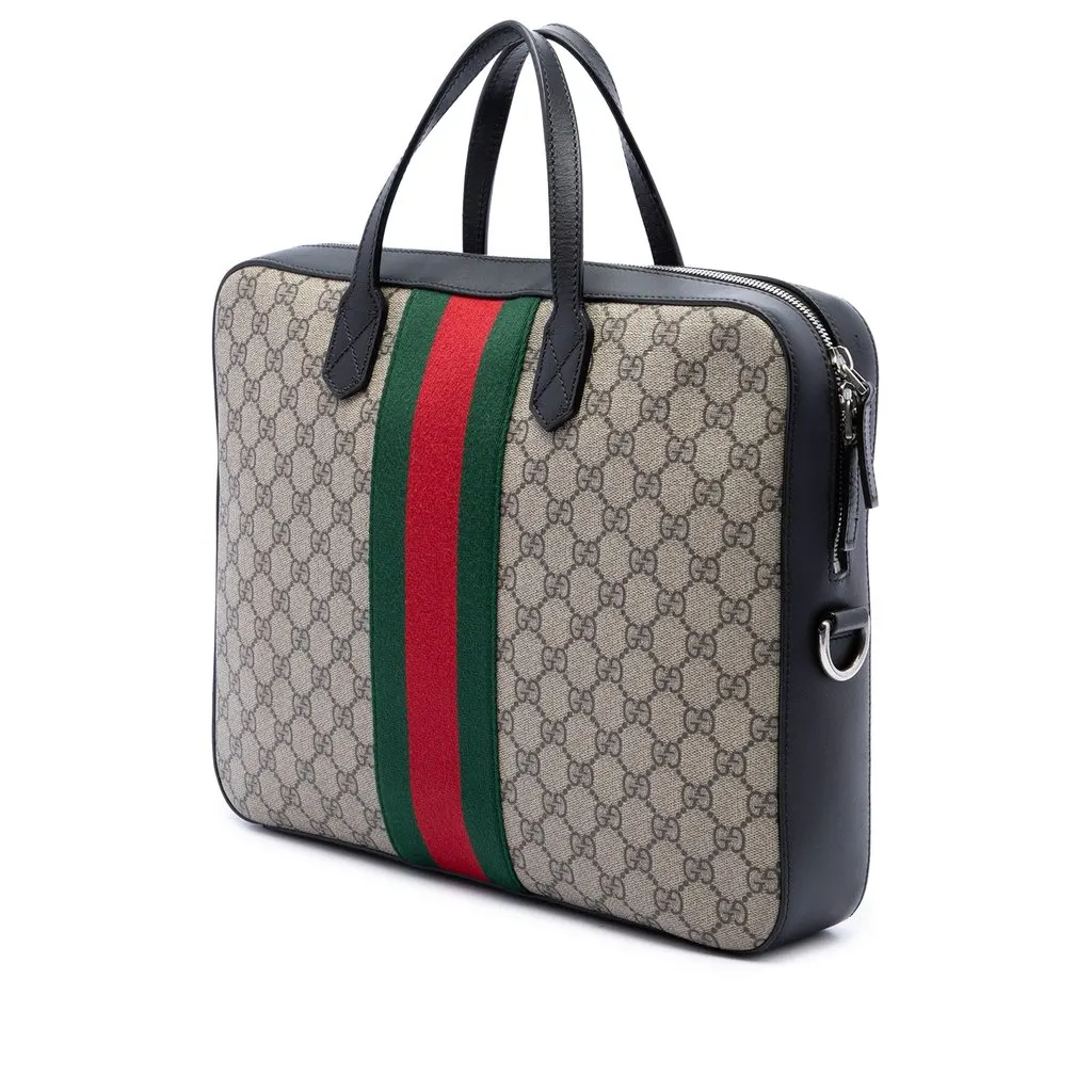 Gucci GG Supreme Web Briefcase Beige Canvas Good - Back View