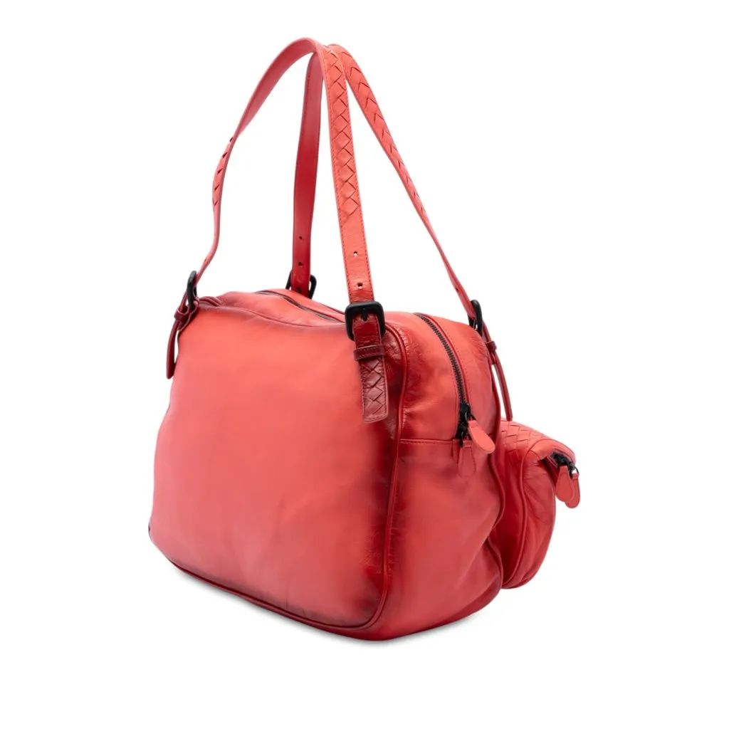 Bottega Veneta Intrecciato Trimmed Nappa Multi Pocket Shoulder Bag Orange Leather Good - Back View