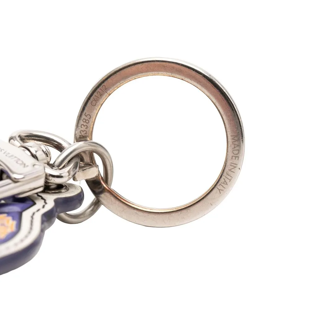 Louis Vuitton Printed Leather and Brass LV Varsity Jacket Illustre Bag Charm and Key Holder Purple Leather Very good - Model View