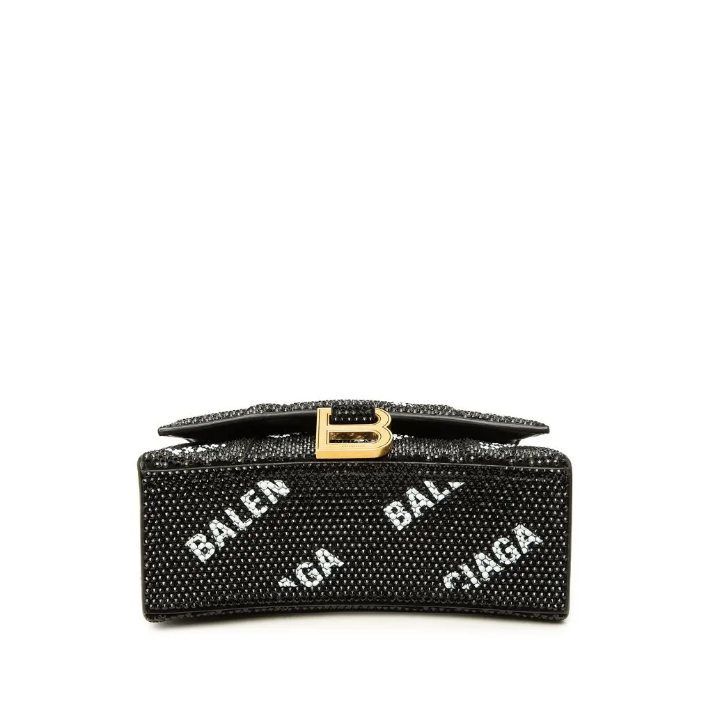 Balenciaga Suede Allover Logo Strass Hourglass Top Handle Bag XS Black Suede Very good - Inside View