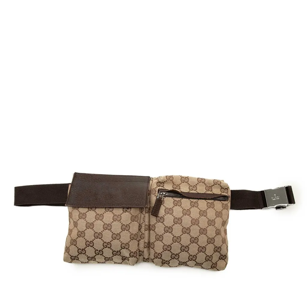 Gucci GG Canvas Double Pocket Belt Bag Beige Very good - Front View