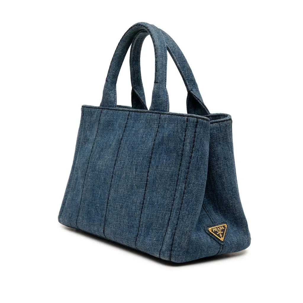 Prada Small Denim Canapa Logo Tote Blue Very good - Back View