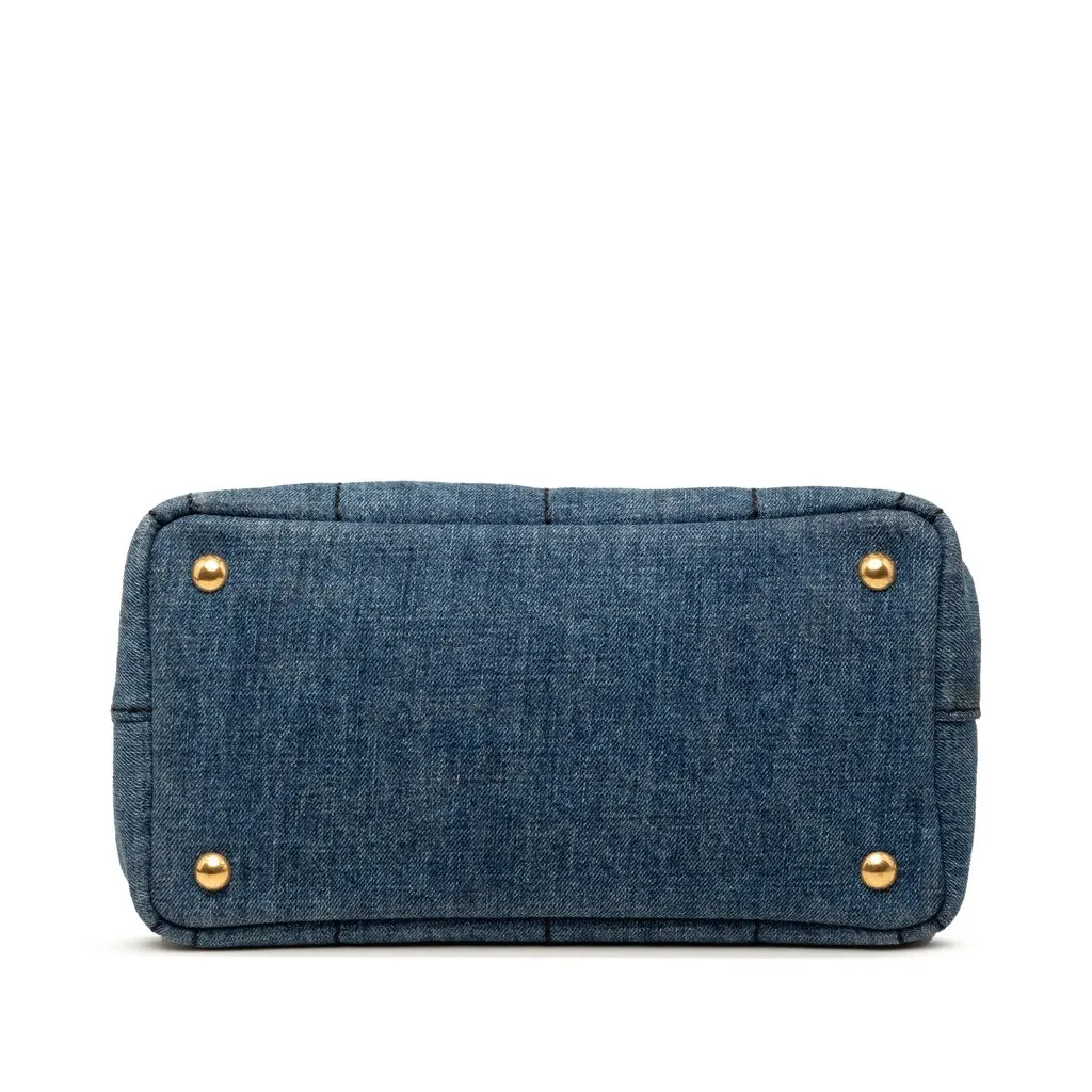 Prada Small Denim Canapa Logo Tote Blue Very good - Inside View