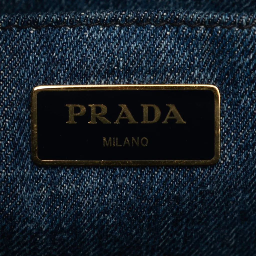 Prada Small Denim Canapa Logo Tote Blue Very good - Box View