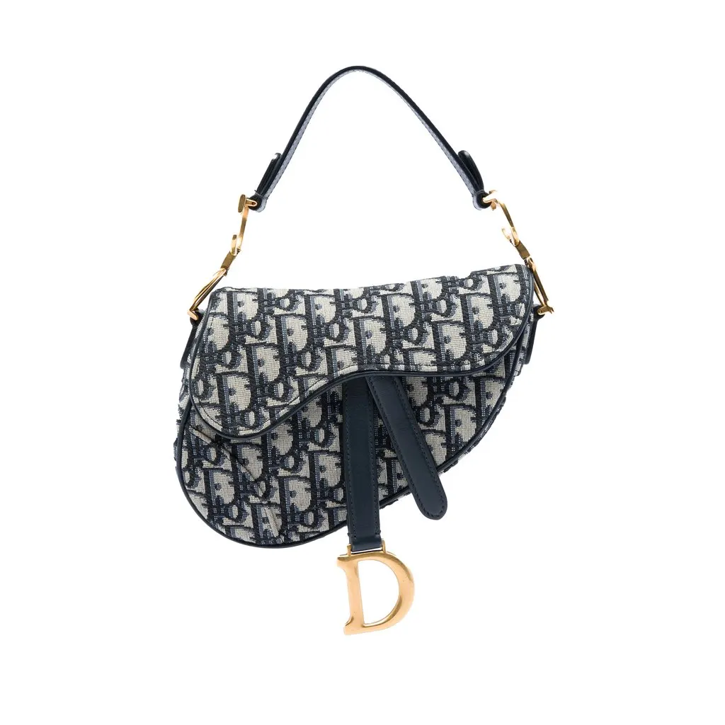 Dior Mini Oblique Canvas Saddle Bag Blue Canvas Very good - Front View