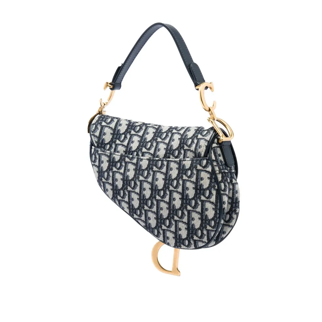 Dior Mini Oblique Canvas Saddle Bag Blue Canvas Very good - Back View