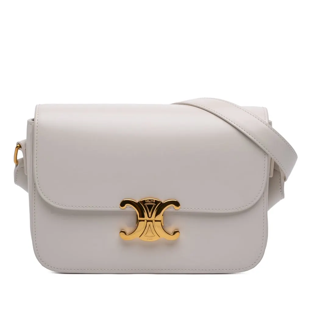 Celine Classique Shiny Calfskin Triomphe Crossbody White Leather Very good - Front View