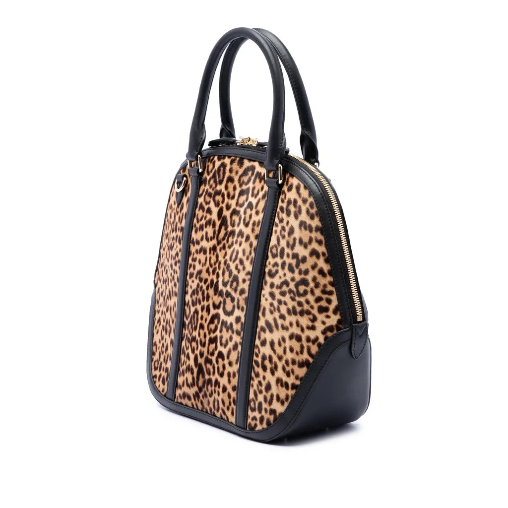 Burberry Large Pony Hair Leopard Print Orchard Bowling Bag Brown Very good - Back View