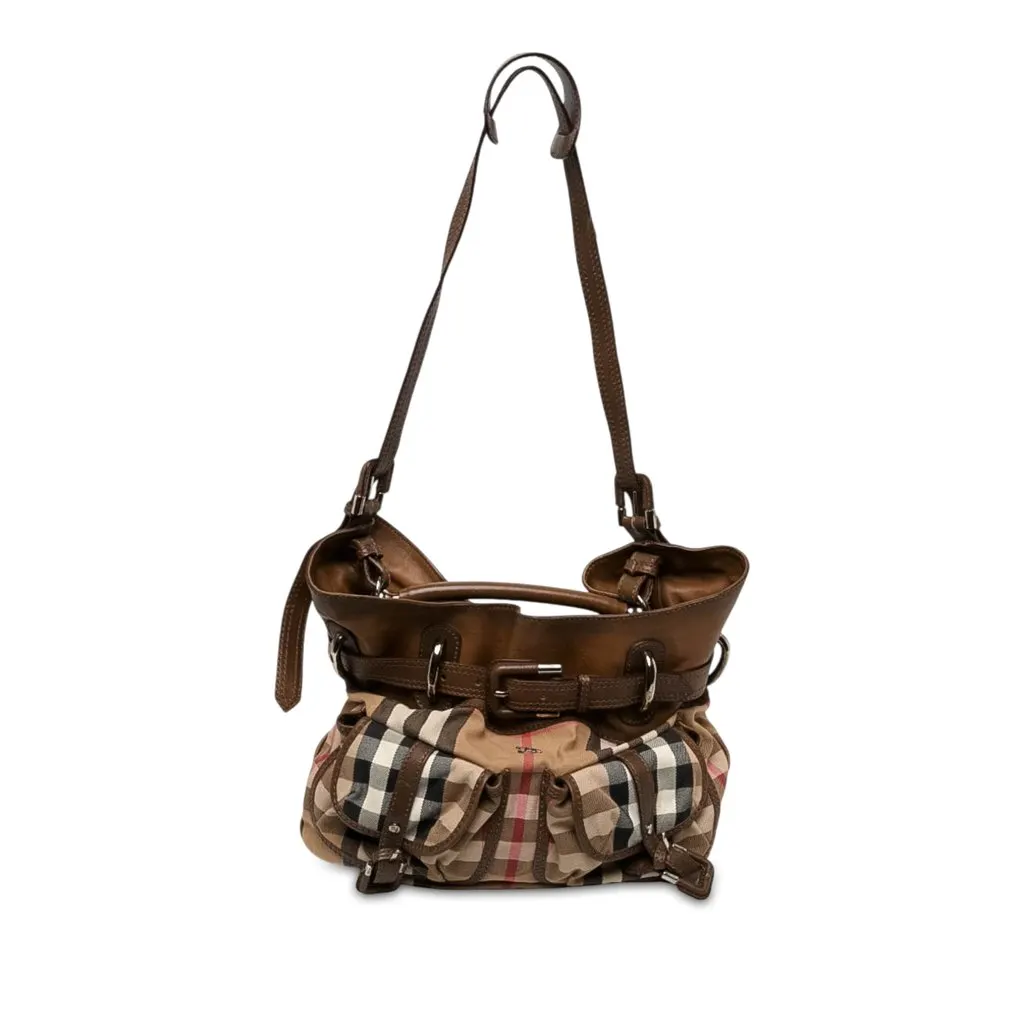Burberry House Check Canvas and Calfskin Bromley Satchel Beige Canvas Very good - Front View