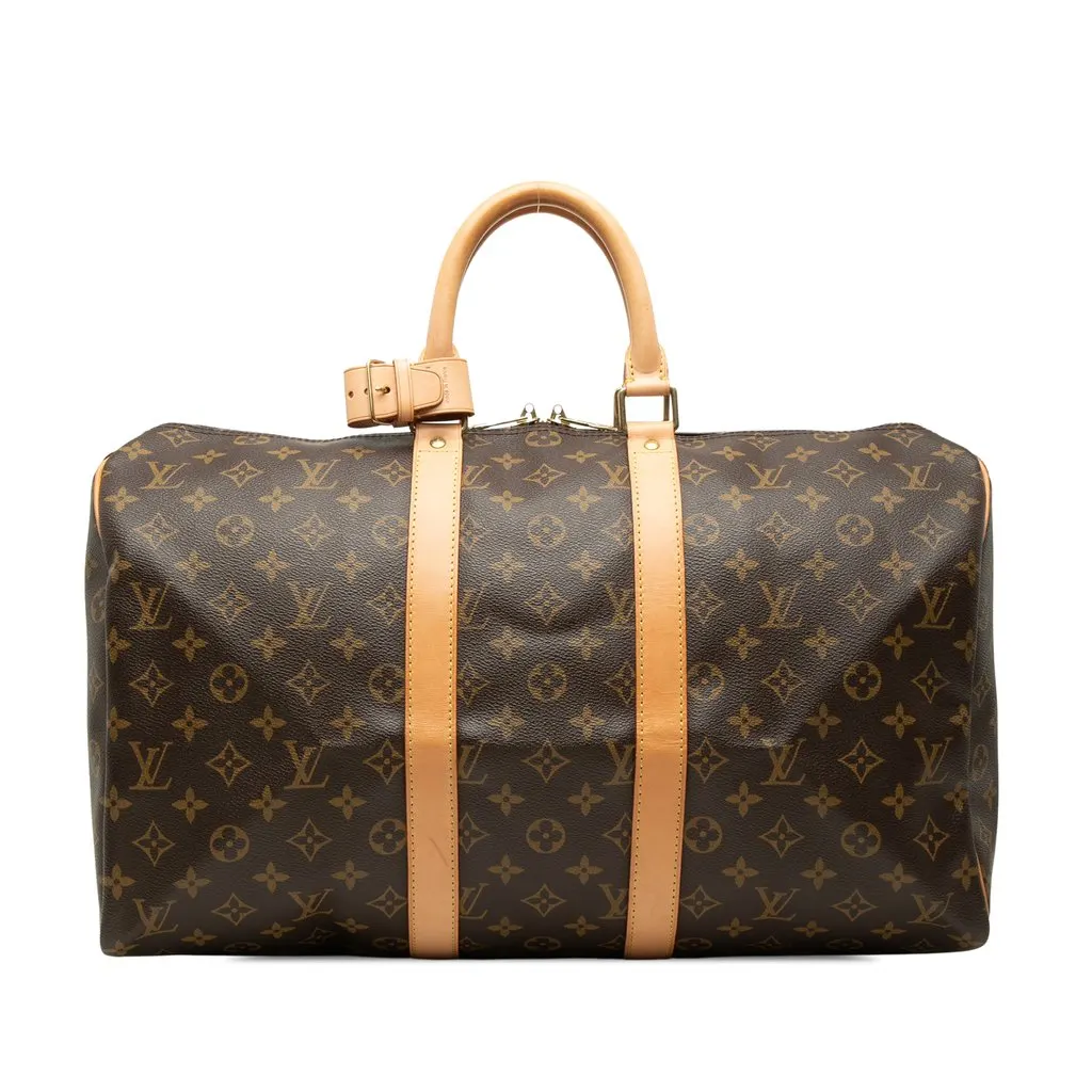 Louis Vuitton Monogram Keepall 45 Brown Canvas Good - Front View