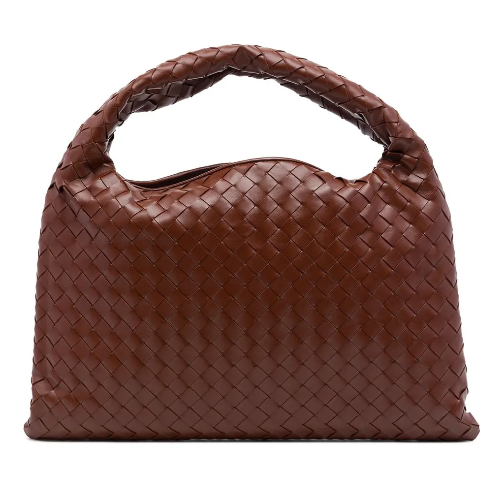 Bottega Veneta Small Calfskin Intrecciato Hop Hobo Brown Leather Good - Front View