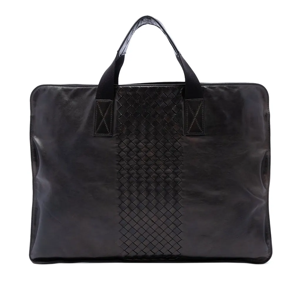 Bottega Veneta Intrecciato Trimmed Leather Soft Briefcase Black Leather Good - Front View