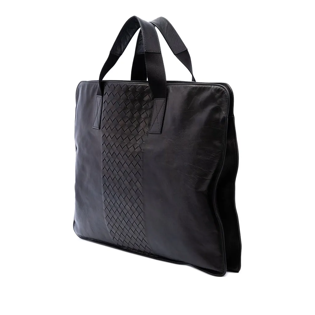 Bottega Veneta Intrecciato Trimmed Leather Soft Briefcase Black Leather Good - Back View