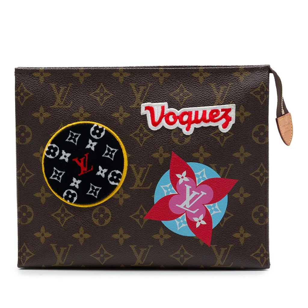 Louis Vuitton Limited Edition Monogram Patches and Travel Stickers Toiletry 26 Pouch Brown Canvas Very good - Front View