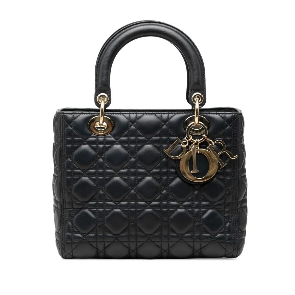 Dior Medium Lambskin Cannage Lady Dior Black Leather Very good - Front View