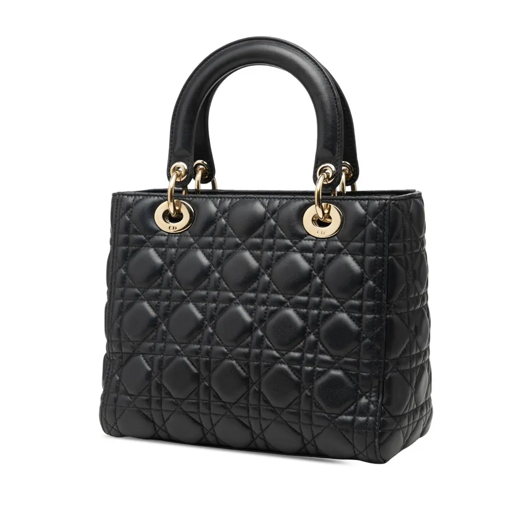 Dior Medium Lambskin Cannage Lady Dior Black Leather Very good - Back View