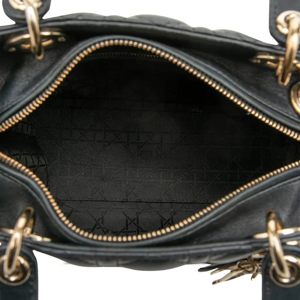 Dior Medium Lambskin Cannage Lady Dior Black Leather Very good - Model View
