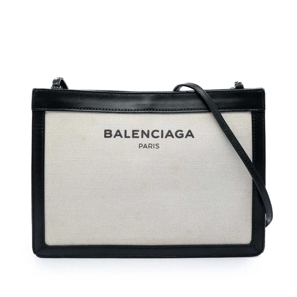 Balenciaga Canvas Navy Pochette Crossbody Brown Canvas Good - Front View
