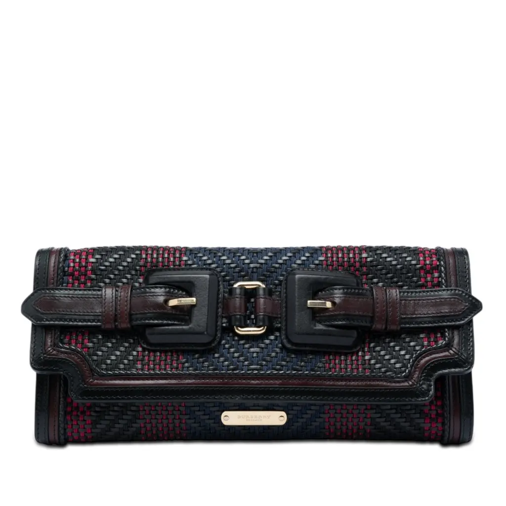 Burberry Prorsum Woven Buffalo Leather and Cotton Clutch Black Leather Very good - Front View