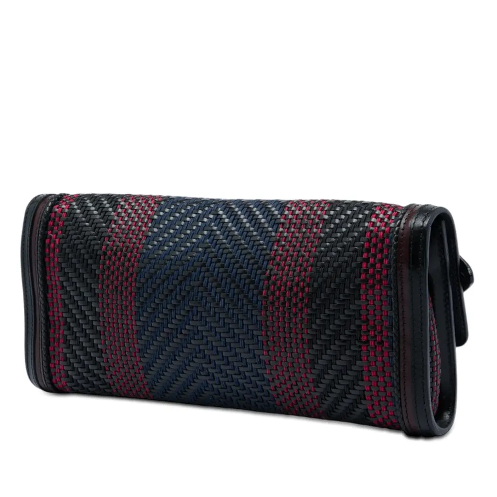 Burberry Prorsum Woven Buffalo Leather and Cotton Clutch Black Leather Very good - Back View