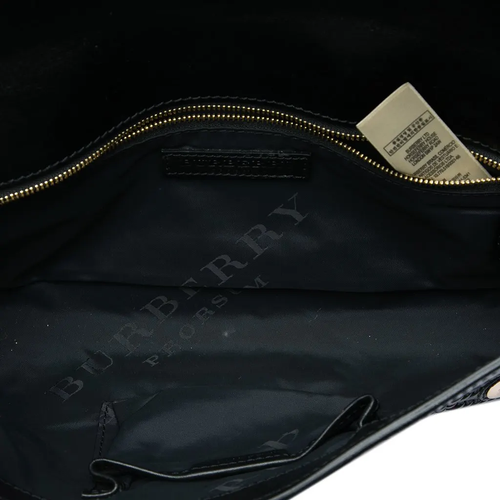 Burberry Prorsum Woven Buffalo Leather and Cotton Clutch Black Leather Very good - Model View