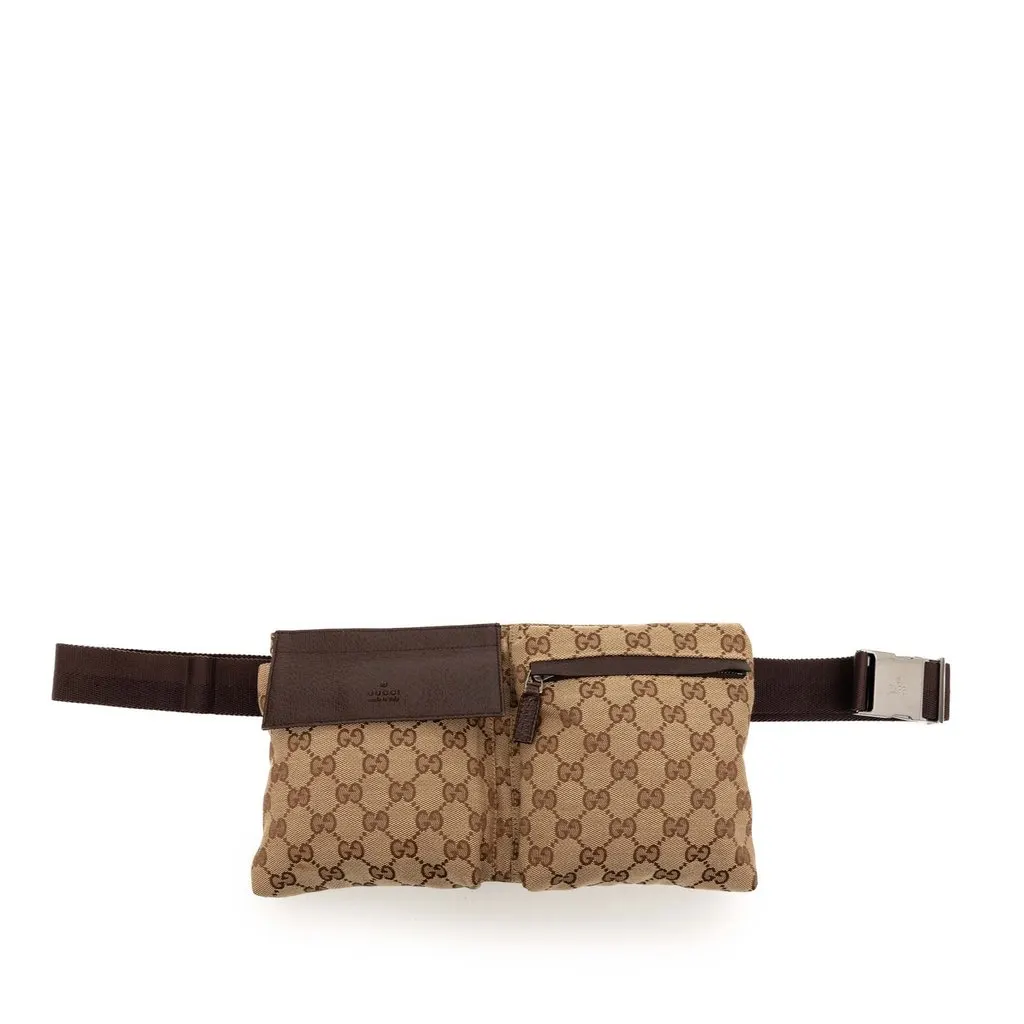 Gucci GG Canvas Double Pocket Belt Bag Beige Very good - Front View