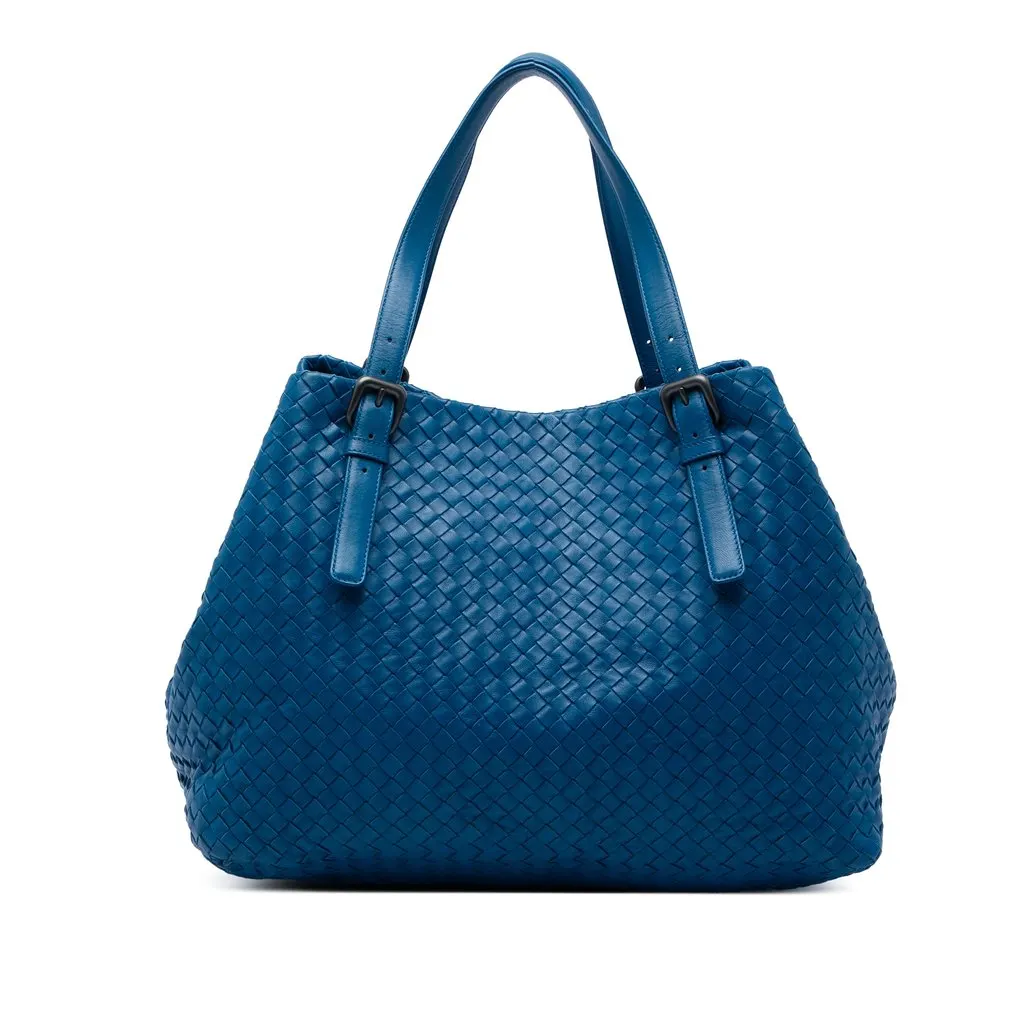 Bottega Veneta Large Nappa Intrecciato Cesta Tote Blue Leather Good - Front View