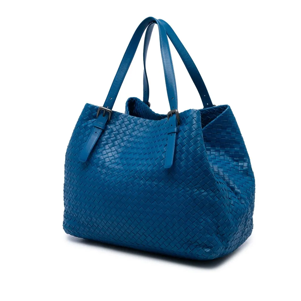 Bottega Veneta Large Nappa Intrecciato Cesta Tote Blue Leather Good - Back View