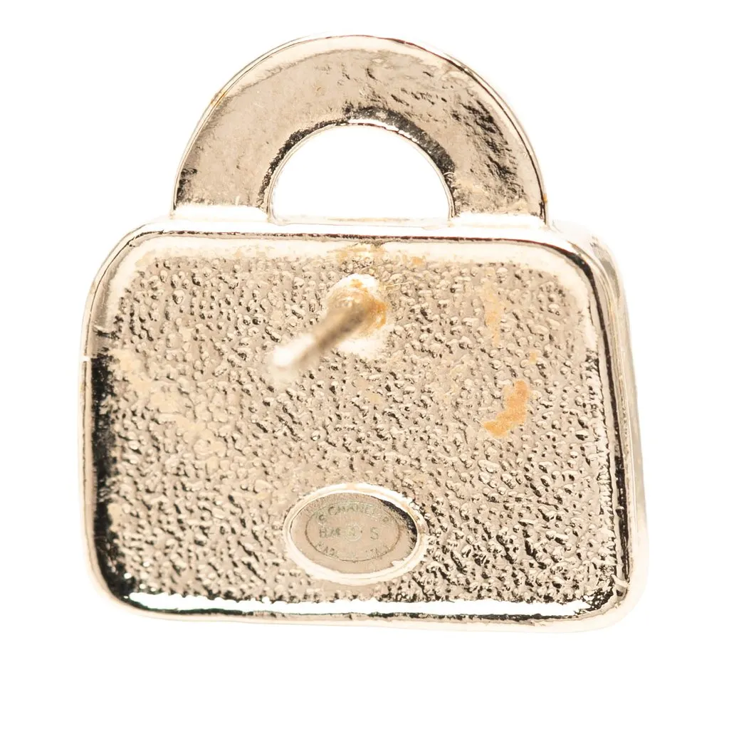 Chanel CC Brass Resin Strass Top Handle Bag Push Back Earrings Gold Metal Very good - Inside View
