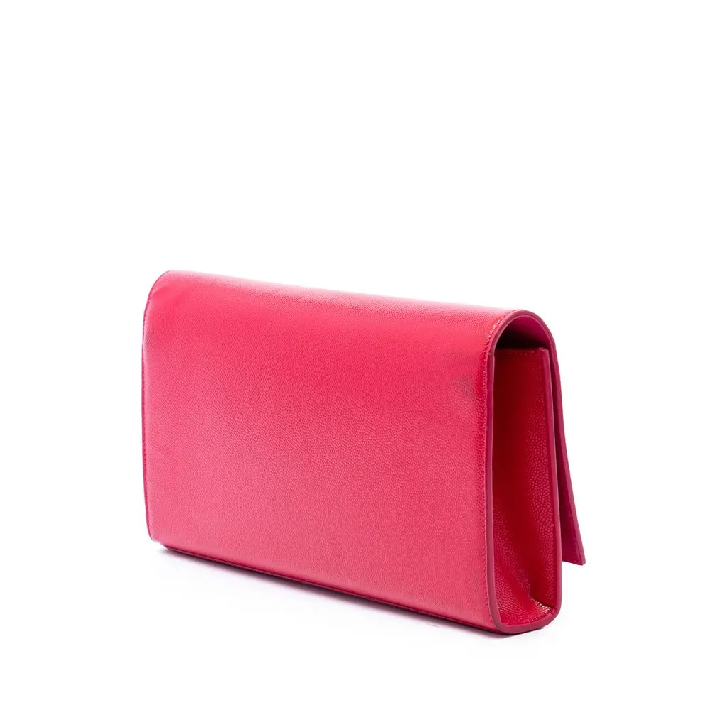 Saint Laurent Grain de Poudre Monogram Cassandre Clutch Red Leather Good - Back View