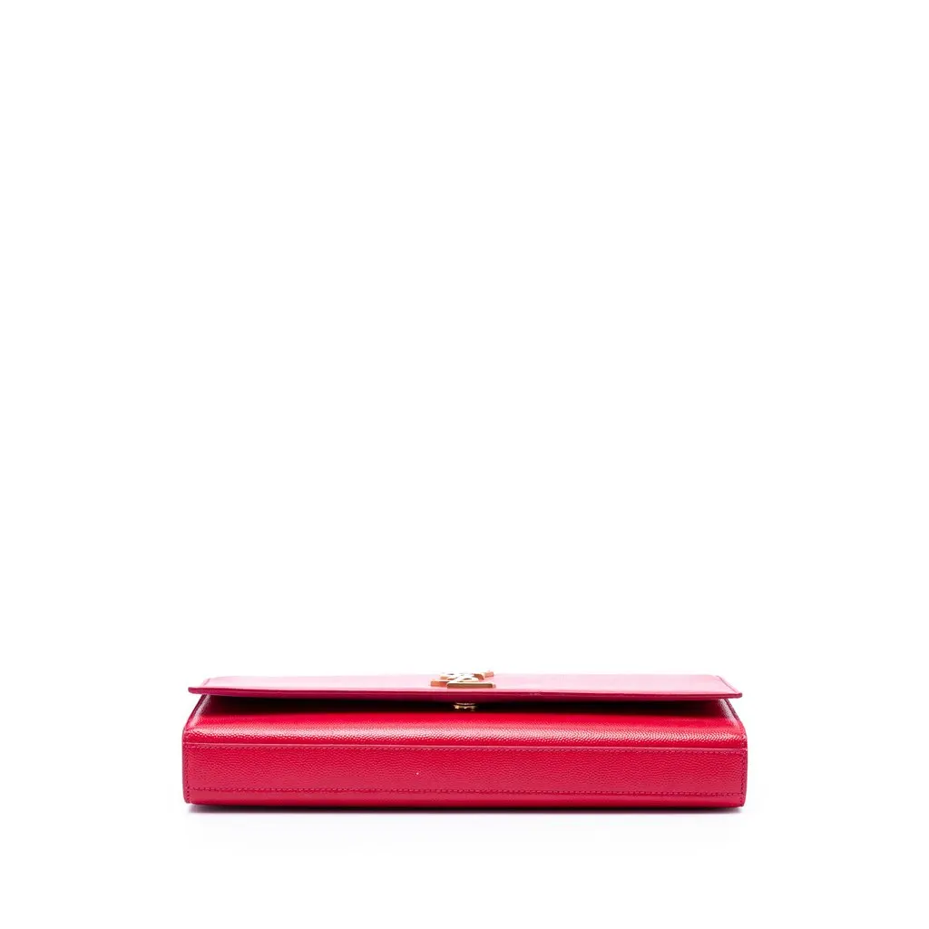 Saint Laurent Grain de Poudre Monogram Cassandre Clutch Red Leather Good - Inside View