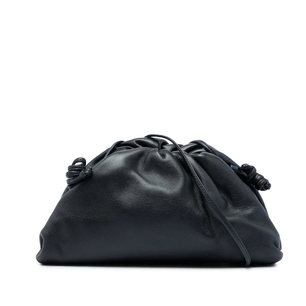 Bottega Veneta Lambskin The Mini Pouch Crossbody Black Leather Very good - Front View