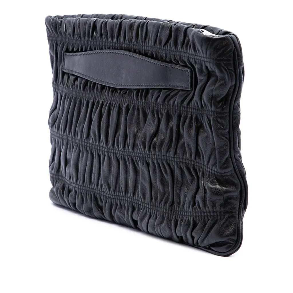 Prada Nappa Gaufre Clutch Black Leather Good - Back View