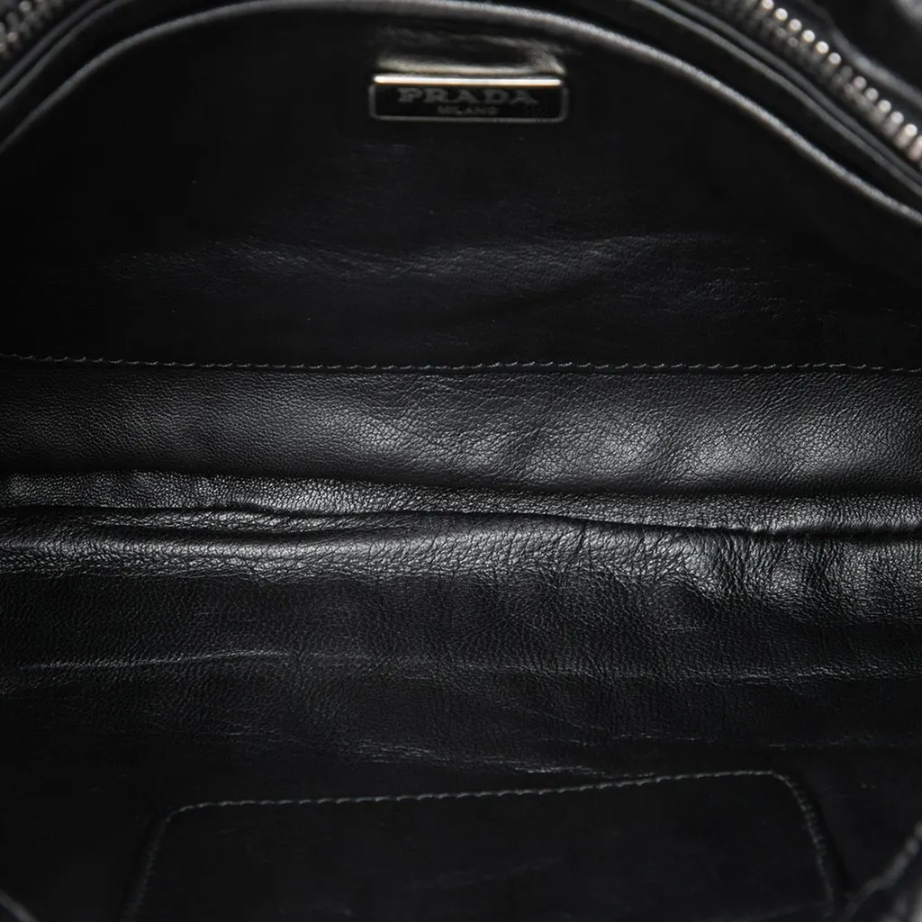 Prada Nappa Gaufre Clutch Black Leather Good - Model View