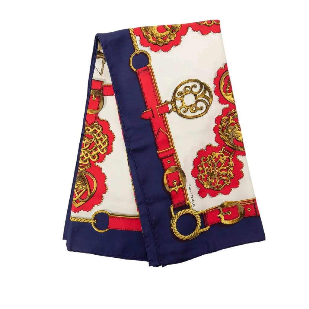 Hermès Cuivreries Silk Scarf 90 White Very good - Front View