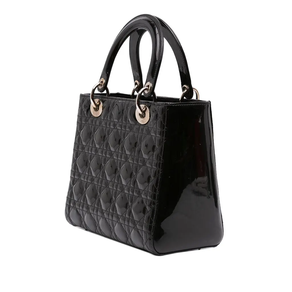 Dior Medium Patent Cannage Lady Dior Black Leather Good - Back View