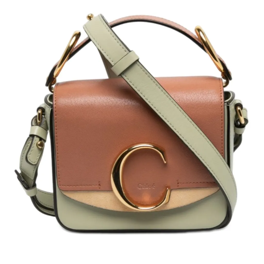 Chloé Mini Tricolor Calfskin C Satchel Brown Leather Very good - Front View