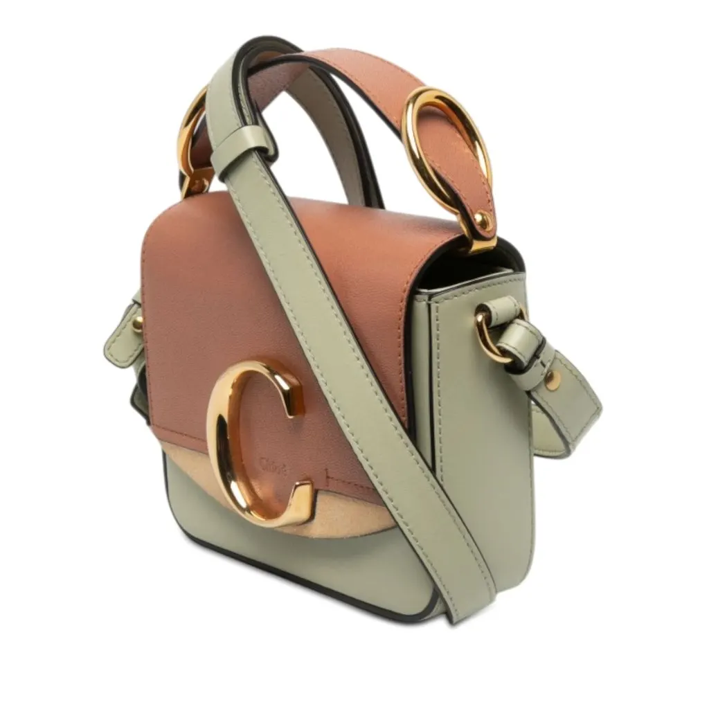 Chloé Mini Tricolor Calfskin C Satchel Brown Leather Very good - Back View