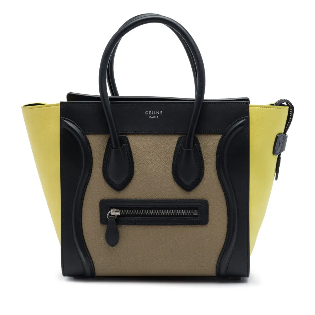 Celine Micro Tricolor Leather Luggage Tote Brown Leather Good - Front View