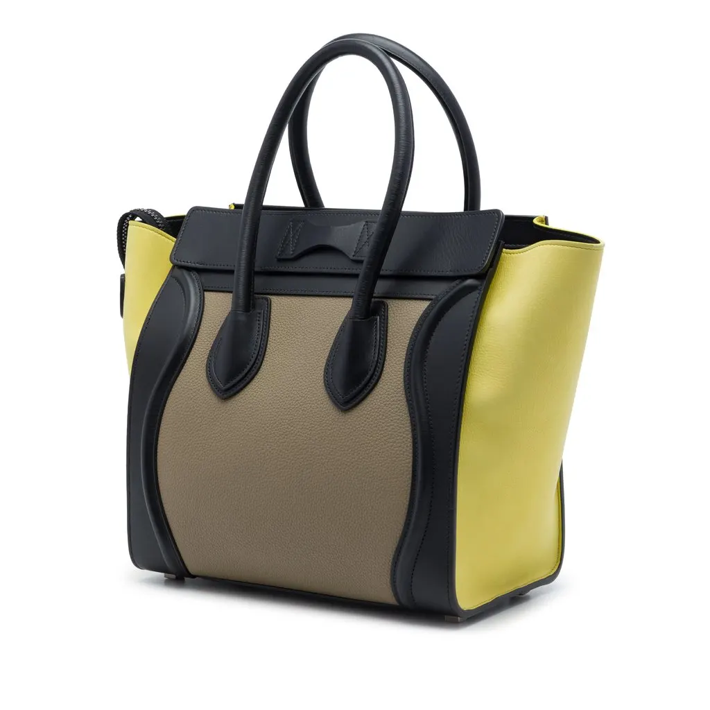 Celine Micro Tricolor Leather Luggage Tote Brown Leather Good - Back View